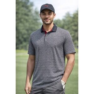 Puma Golf Polo Shirt Men Medium Black Geometric Print Performance Short Sleeve